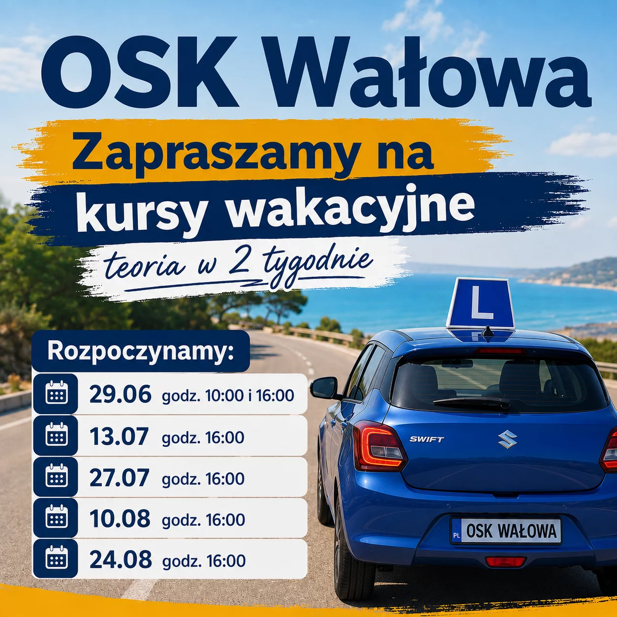 Serdecznie zapraszamy na wakacyjne kursy prawa jazdy